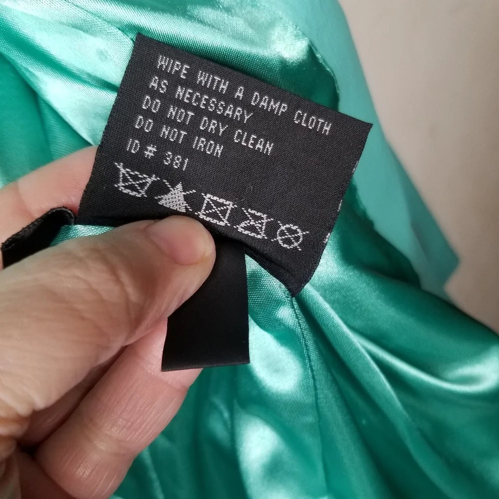 •SOLD• 90s Y2K turquoise leather jacket zip front fitted Colebrook M - Picture 6 of 6